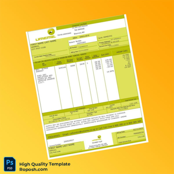 Uganda Umeme Editable Utility Bill Template in Word and PDF formats