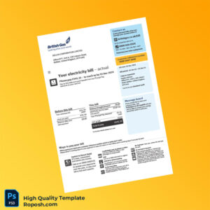 United Kingdom British Gas Editable Electricity Bill Template in Word and PDF formats