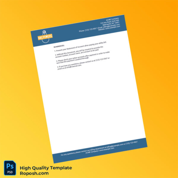 United States ACME Company Editable Utility Bill Template in Word and PDF formats 2 page