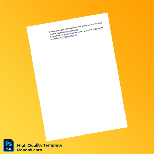Uzbekistan Uzbekneftegaz Editable Utility Bill Template in Word and PDF formats 2 page