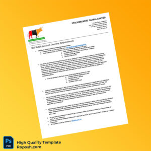 Zambia Stockbrokers Zambia Limited Editable Retail Account Opening Checklist and Form Template in Word and PDF formats 2 page