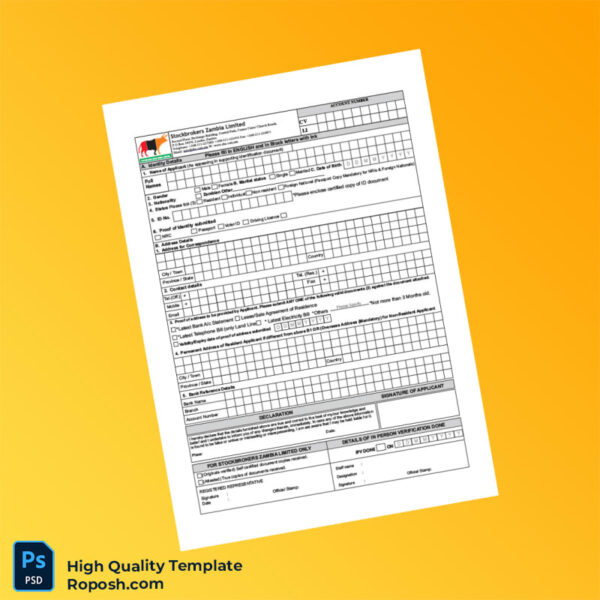 Zambia Stockbrokers Zambia Limited Editable Retail Account Opening Checklist and Form Template in Word and PDF formats 2 page
