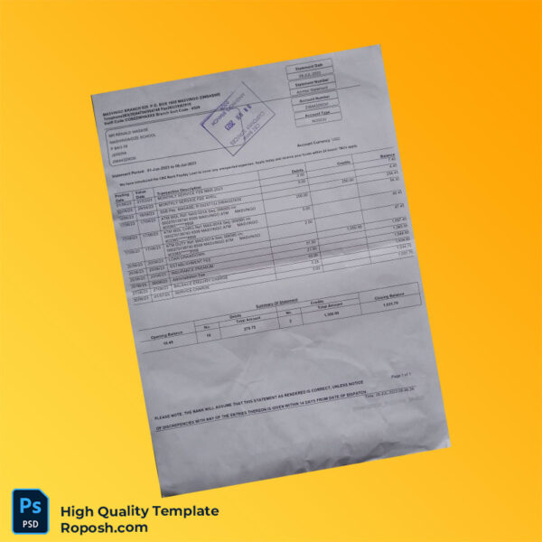 Zimbabwe CBZ Bank Statement Template in Word and PDF formats