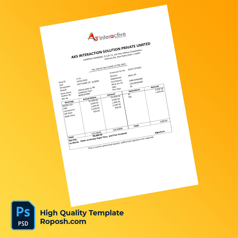 AKS Interaction Solution Private Limited payslip word and pdf template AKS Interaction Solution Private Limited payslip word and pdf template