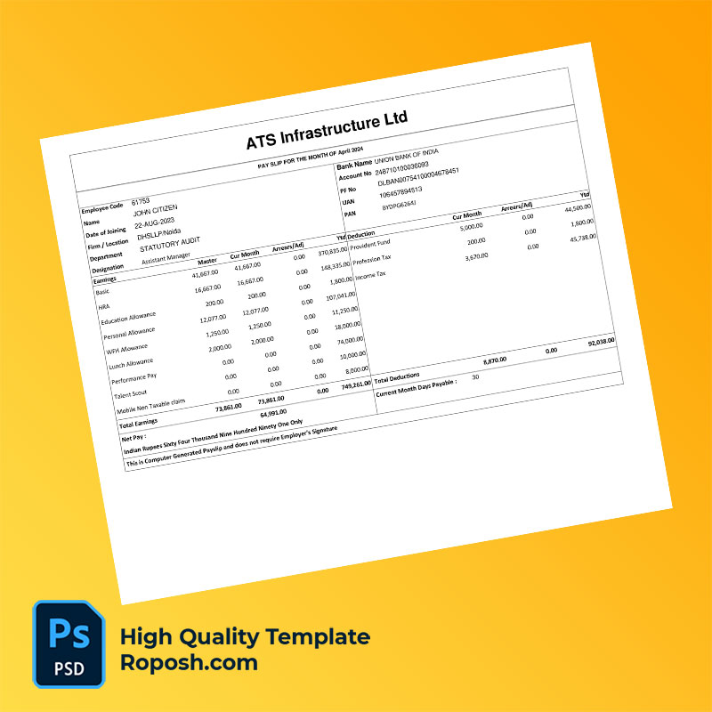 ATS Infrastructure Ltd payslip word and pdf template ATS Infrastructure Ltd payslip word and pdf template