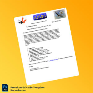 Customizable Afghanistan Almar Jay Construction Company Employment Verification Letter Word & PDF Template