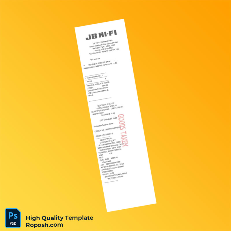 Australia JB Hi-Fi Invoice Template in Word and PDF formats Australia JB Hi-Fi Invoice Template in Word and PDF formats