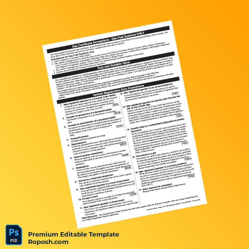 Customizable Australia Queensland Vehicle Registration Transfer Application Editable Word & PDF Template 5 page Customizable Australia Queensland Vehicle Registration Transfer Application Editable Word & PDF Template 5 page