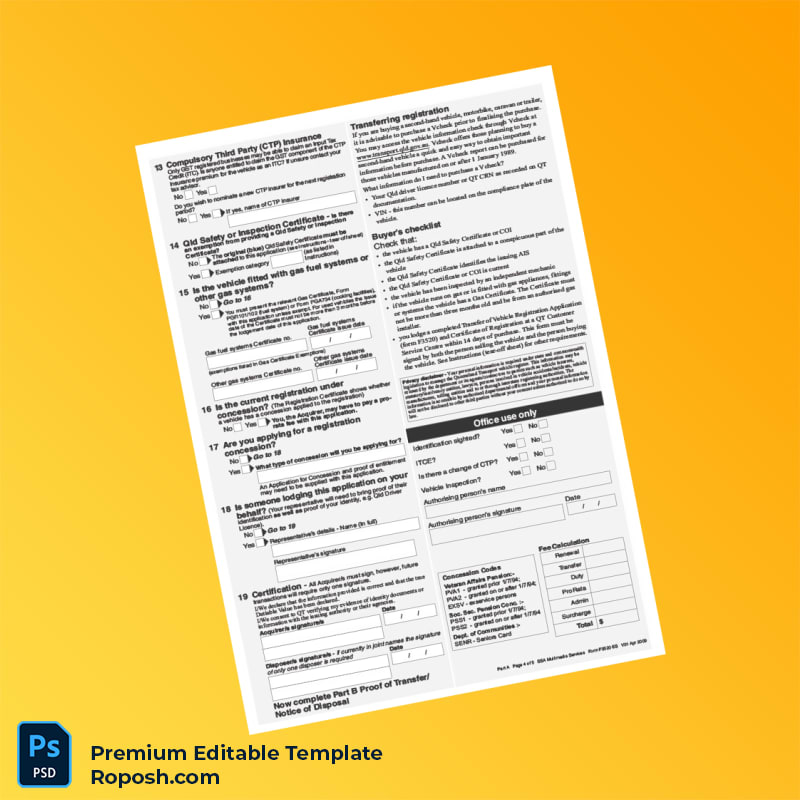 Customizable Australia Queensland Vehicle Registration Transfer Application Editable Word & PDF Template 5 page Customizable Australia Queensland Vehicle Registration Transfer Application Editable Word & PDF Template 5 page