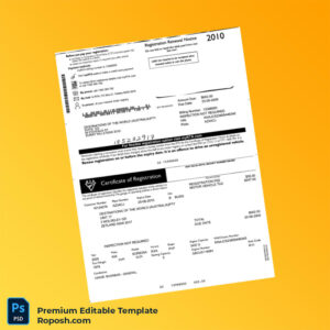 Australia RTA Vehicle Registration Renewal Notice Editable Word & PDF Template 2 page