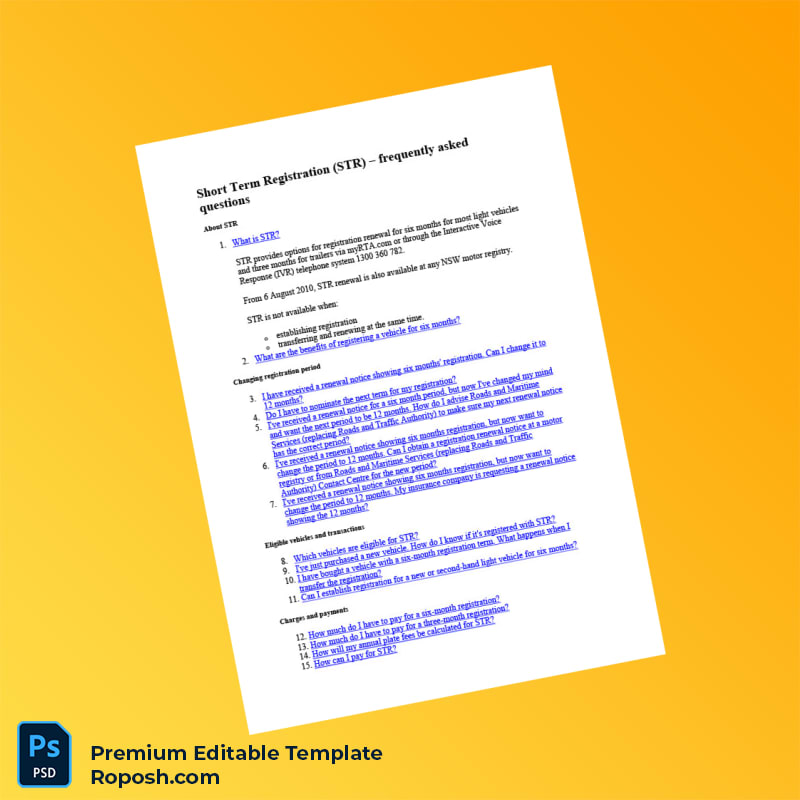 Customizable Australia Roads and Maritime Services Short Term Vehicle Registration Editable Word & PDF Template 3 page Customizable Australia Roads and Maritime Services Short Term Vehicle Registration Editable Word & PDF Template 3 page