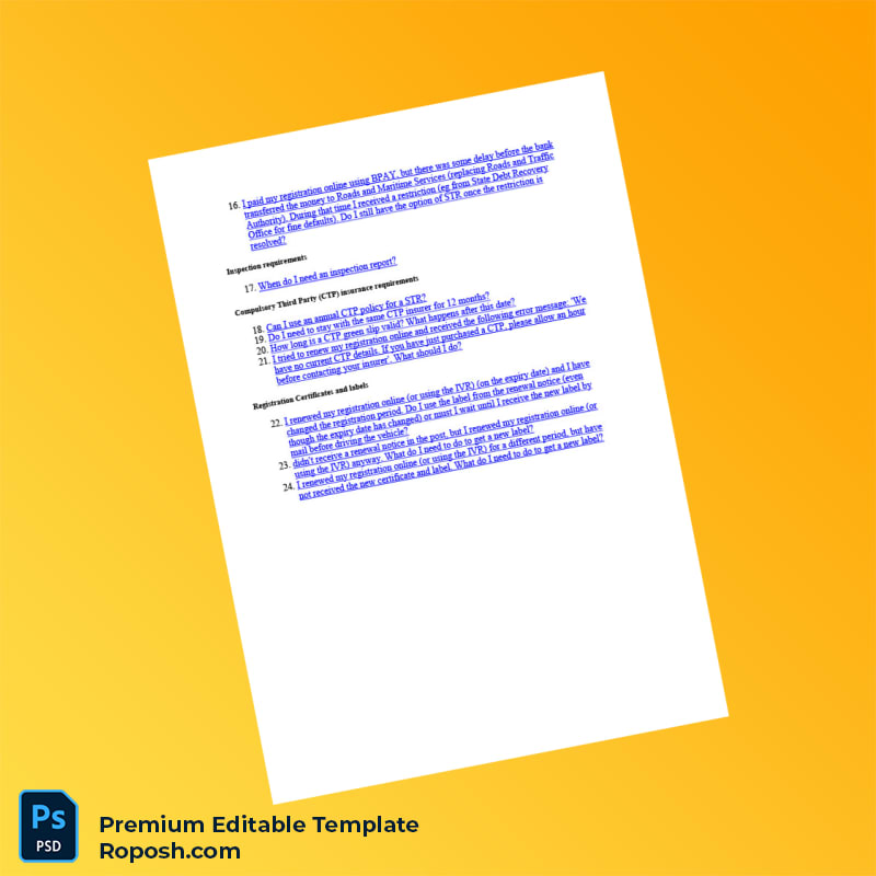 Customizable Australia Roads and Maritime Services Short Term Vehicle Registration Editable Word & PDF Template 3 page Customizable Australia Roads and Maritime Services Short Term Vehicle Registration Editable Word & PDF Template 3 page