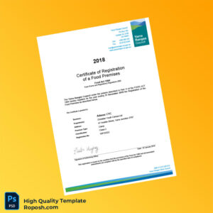 Australia Yarra Ranges Council Food Registration Certificate Template in Word and PDF formats 2 page Australia Yarra Ranges Council Food Registration Certificate Template in Word and PDF formats 2 page