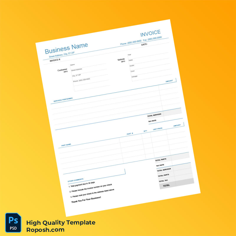 Auto Repair Invoice Template in Word and PDF formats 7 page Auto Repair Invoice Template in Word and PDF formats 7 page