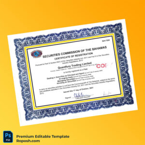Bahamas Securities Commission Certificate of Registration Editable Word & PDF Template