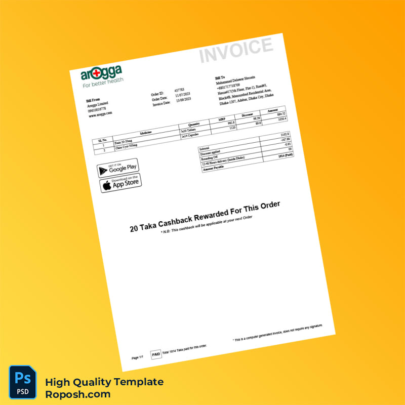 Bangladesh Arogga Limited Invoice Template in Word and PDF formats Bangladesh Arogga Limited Invoice Template in Word and PDF formats