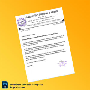 Customizable Bangladesh Company Name Employment Verification Letter Word & PDF Template