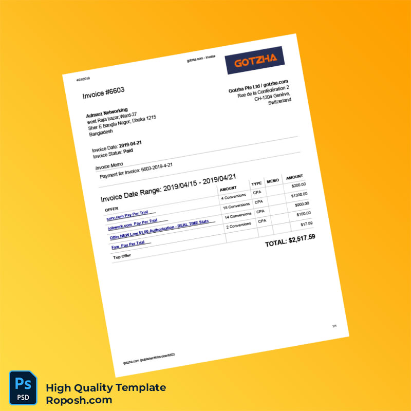 Bangladesh Gotzha Pte Ltd Invoice Template in Word and PDF formats Bangladesh Gotzha Pte Ltd Invoice Template in Word and PDF formats