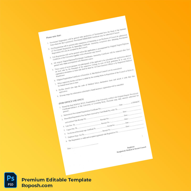 Customizable Bangladesh Medical and Dental Council Registration Certificate Editable Word & PDF Template 4 page Customizable Bangladesh Medical and Dental Council Registration Certificate Editable Word & PDF Template 4 page