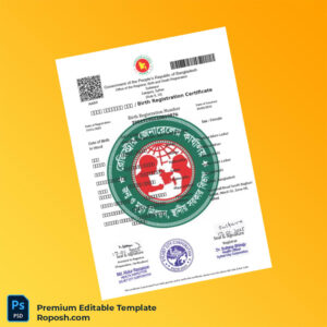 Customizable Bangladesh Office of the Registrar Birth Registration Certificate Editable Word & PDF Template