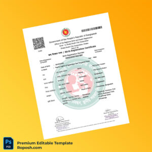 Customizable Bangladesh Office of the Registrar Birth and Death Registration Birth Certificate Editable Word & PDF Template 2 page