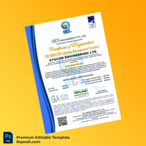 Customizable Bangladesh QCS Management Pvt Ltd Certificate of Registration Editable Word & PDF Template