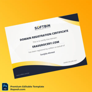 Customizable Bangladesh Softbin Domain Registration Certificate Editable Word & PDF Template Customizable Bangladesh Softbin Domain Registration Certificate Editable Word & PDF Template