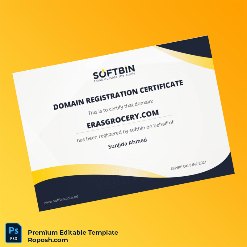 Customizable Bangladesh Softbin Domain Registration Certificate Editable Word & PDF Template Customizable Bangladesh Softbin Domain Registration Certificate Editable Word & PDF Template