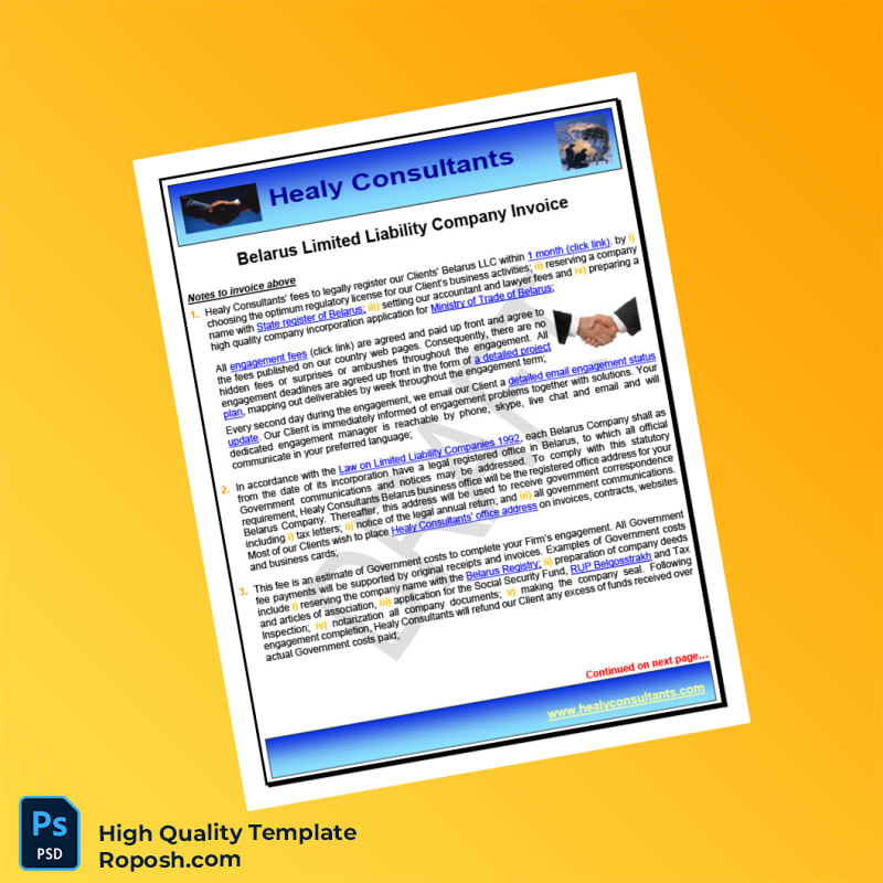Belarus Healy Consultants Invoice Template in Word and PDF formats 8 page Belarus Healy Consultants Invoice Template in Word and PDF formats 8 page