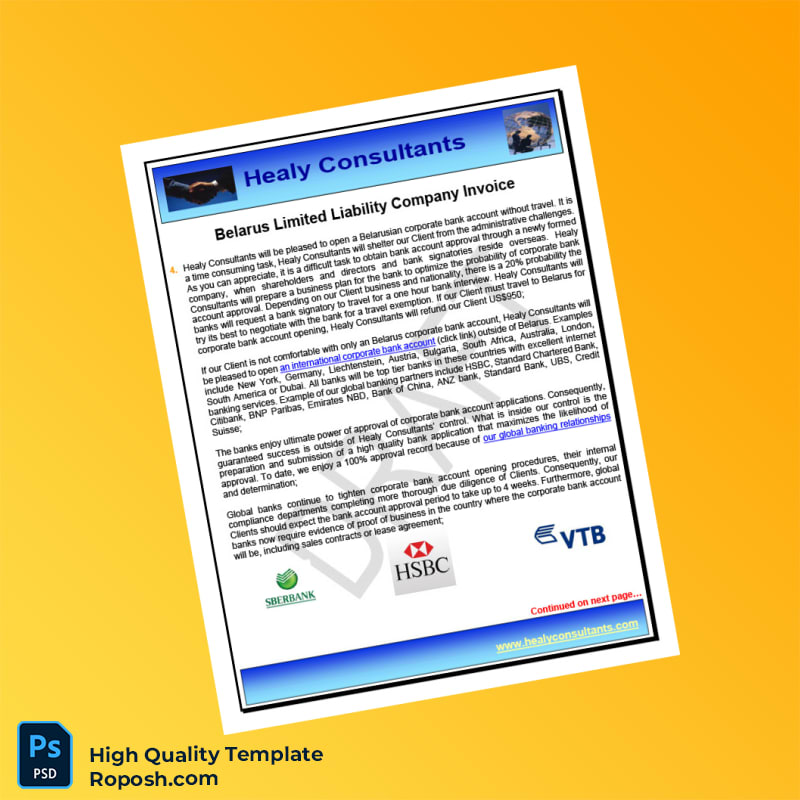 Belarus Healy Consultants Invoice Template in Word and PDF formats 8 page Belarus Healy Consultants Invoice Template in Word and PDF formats 8 page