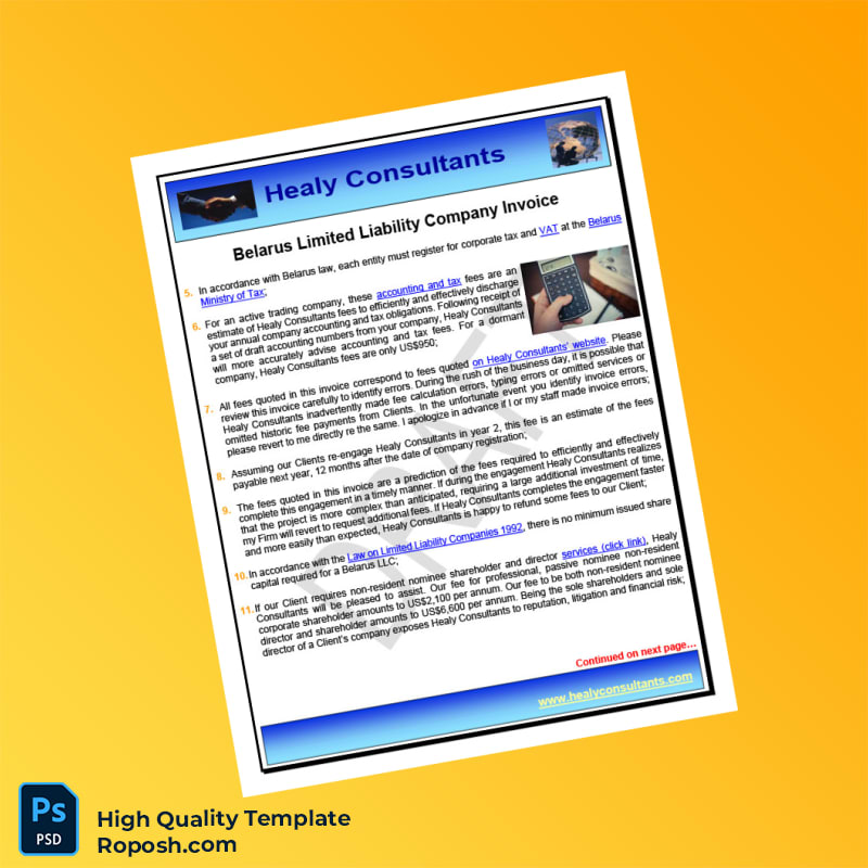 Belarus Healy Consultants Invoice Template in Word and PDF formats 8 page Belarus Healy Consultants Invoice Template in Word and PDF formats 8 page