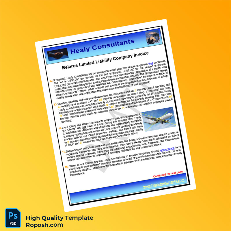 Belarus Healy Consultants Invoice Template in Word and PDF formats 8 page Belarus Healy Consultants Invoice Template in Word and PDF formats 8 page