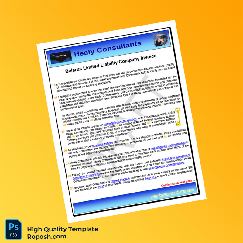 Belarus Healy Consultants Invoice Template in Word and PDF formats 8 page Belarus Healy Consultants Invoice Template in Word and PDF formats 8 page