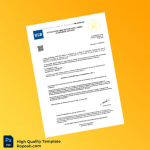 Belgium Université libre de Bruxelles Registration Certificate Template in Word and PDF formats 2 page Belgium Université libre de Bruxelles Registration Certificate Template in Word and PDF formats 2 page