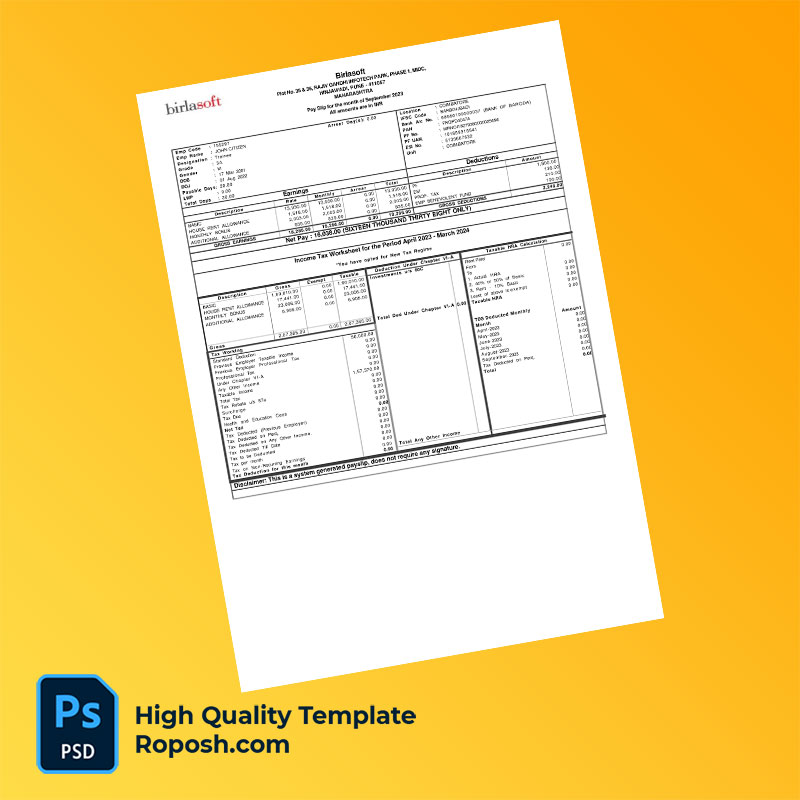 Birlasoft payslip word and pdf template Birlasoft payslip word and pdf template
