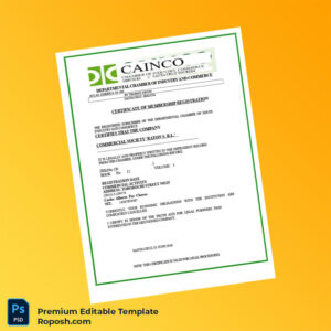 Bolivia Departmental Chamber of Industry and Commerce Business Registration Certificate Editable Word & PDF Template