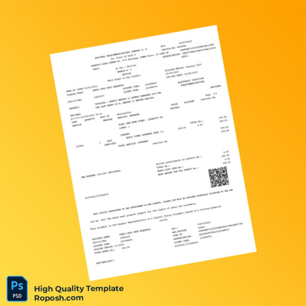 Telecommunications Invoice Bolivia National Telecommunications Company S A Invoice Template in ...