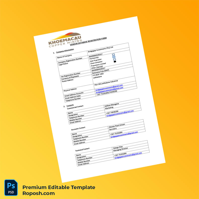 Customizable Botswana Bridgegap Investments Pty Ltd Business Registration Certificate Editable Word & PDF Template 3 page Customizable Botswana Bridgegap Investments Pty Ltd Business Registration Certificate Editable Word & PDF Template 3 page