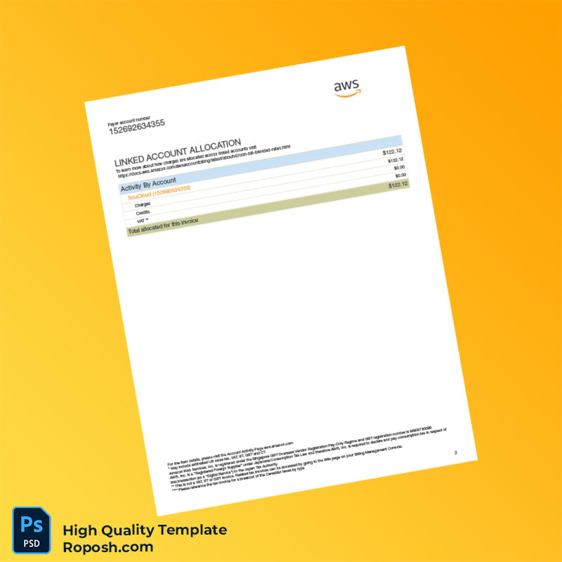 Brazil Amazon Web Services Invoice Template in Word and PDF formats 3 page Brazil Amazon Web Services Invoice Template in Word and PDF formats 3 page