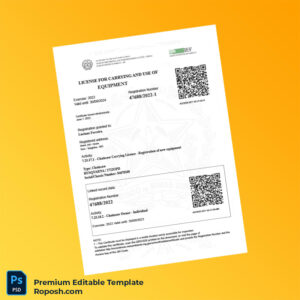 Brazil License for Carrying and Use of Equipment Registration Certificate Editable Word & PDF Template