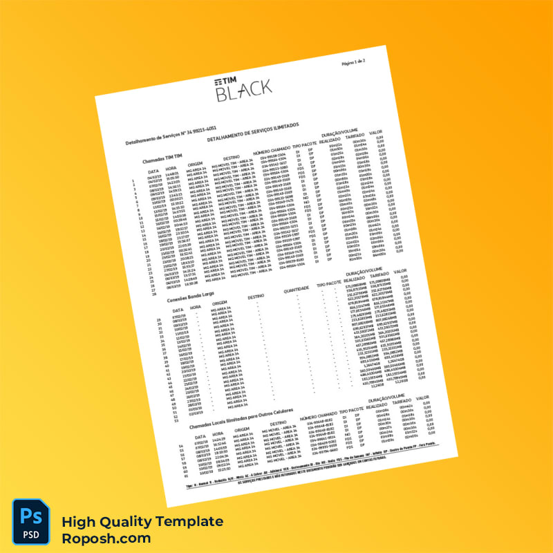 Brazil TIM Invoice Template in Word and PDF formats 6 page Brazil TIM Invoice Template in Word and PDF formats 6 page