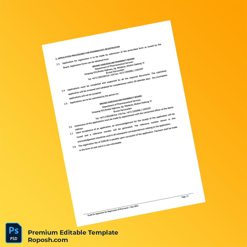 Customizable Brunei Darussalam Pharmacy Board Registration Certificate Editable Word & PDF Template 6 page Customizable Brunei Darussalam Pharmacy Board Registration Certificate Editable Word & PDF Template 6 page