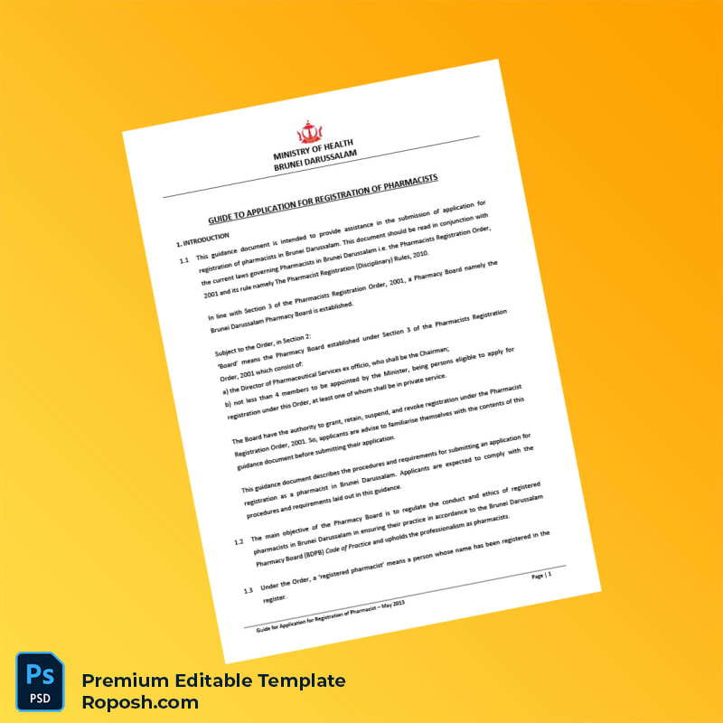 Customizable Brunei Darussalam Pharmacy Board Registration Certificate Editable Word & PDF Template 6 page Customizable Brunei Darussalam Pharmacy Board Registration Certificate Editable Word & PDF Template 6 page