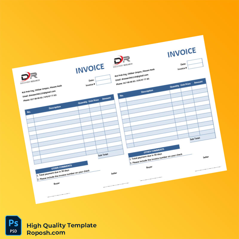 Cambodia Discovery Research Invoice Template in Word and PDF formats 2 page Cambodia Discovery Research Invoice Template in Word and PDF formats 2 page