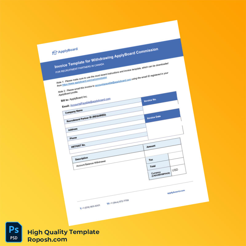 Canada ApplyBoard Invoice Template in Word and PDF formats 2 page Canada ApplyBoard Invoice Template in Word and PDF formats 2 page