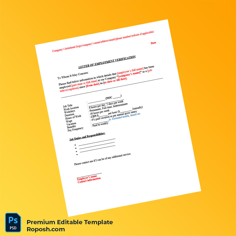 Customizable Canada Company Employment Verification Letter Word & PDF Template Customizable Canada Company Employment Verification Letter Word & PDF Template