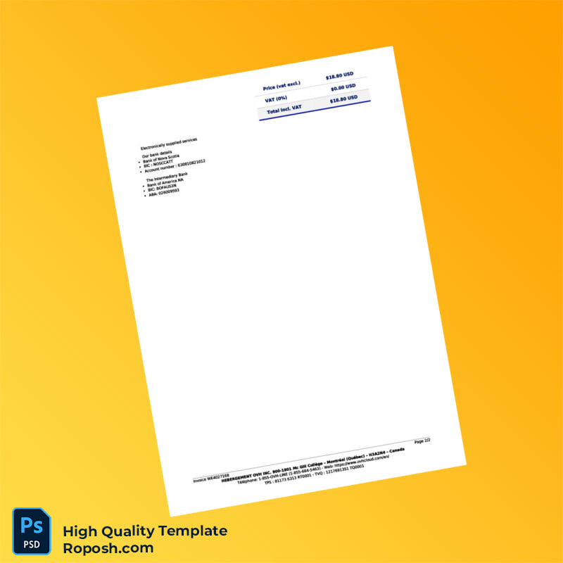 Canada Hebegement OVH Invoice Template in Word and PDF formats 2 page Canada Hebegement OVH Invoice Template in Word and PDF formats 2 page