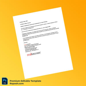 Customizable Canada Move Inc Income Verification Letter Word & PDF Template