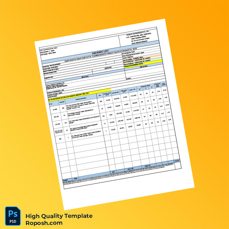 Canada Pinkcity Enterprises Pvt Ltd Invoice Template in Word and PDF formats 2 page Canada Pinkcity Enterprises Pvt Ltd Invoice Template in Word and PDF formats 2 page