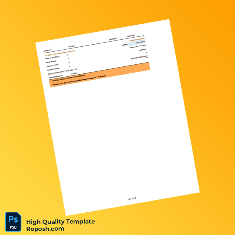Canada Pizza Express Invoice Template in Word and PDF formats 3 page Canada Pizza Express Invoice Template in Word and PDF formats 3 page